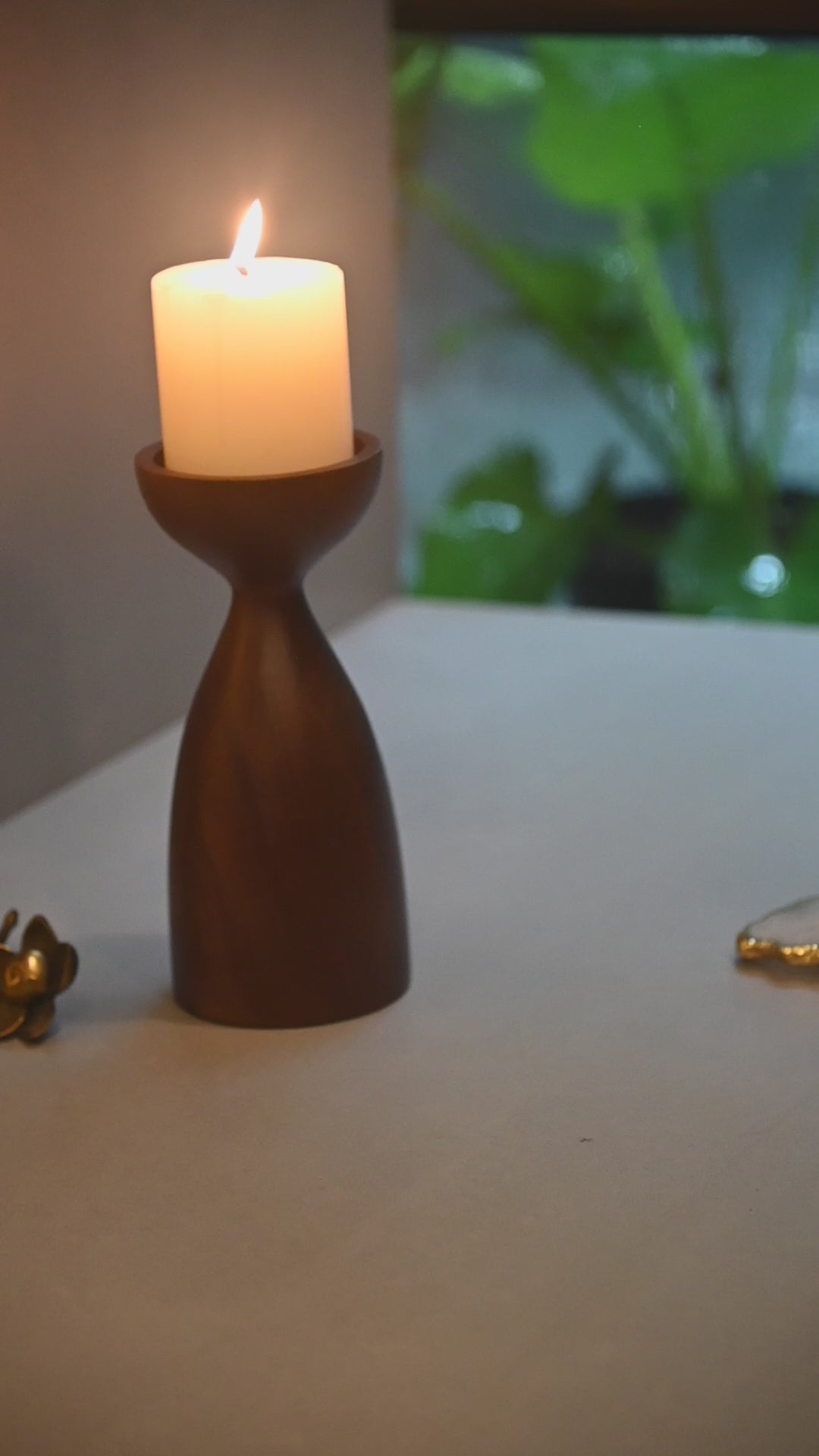 Wooden Pillar Candle Stand Pair