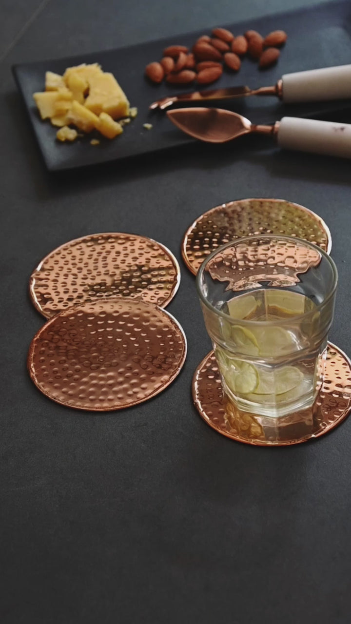 Hammered Copper Coasters - Set of 4