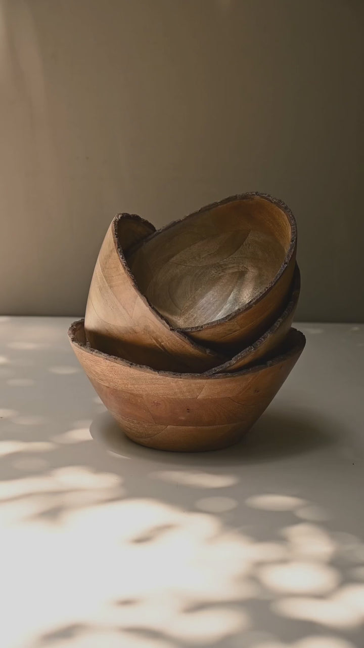 Wooden Bark Serving Bowl