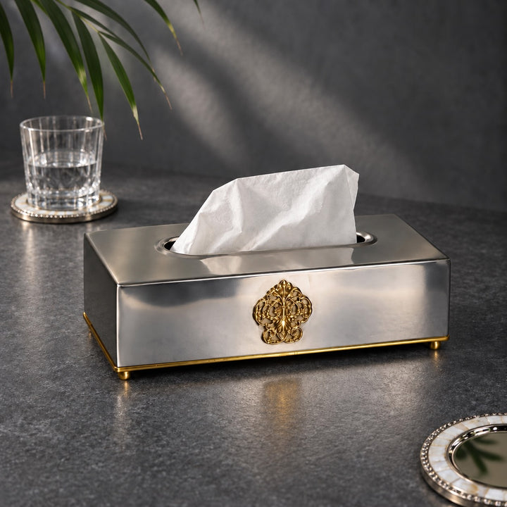 Steel Tissue Box with Medallion