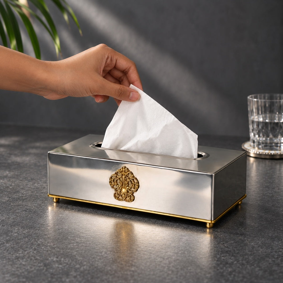 Steel Tissue Box with Medallion