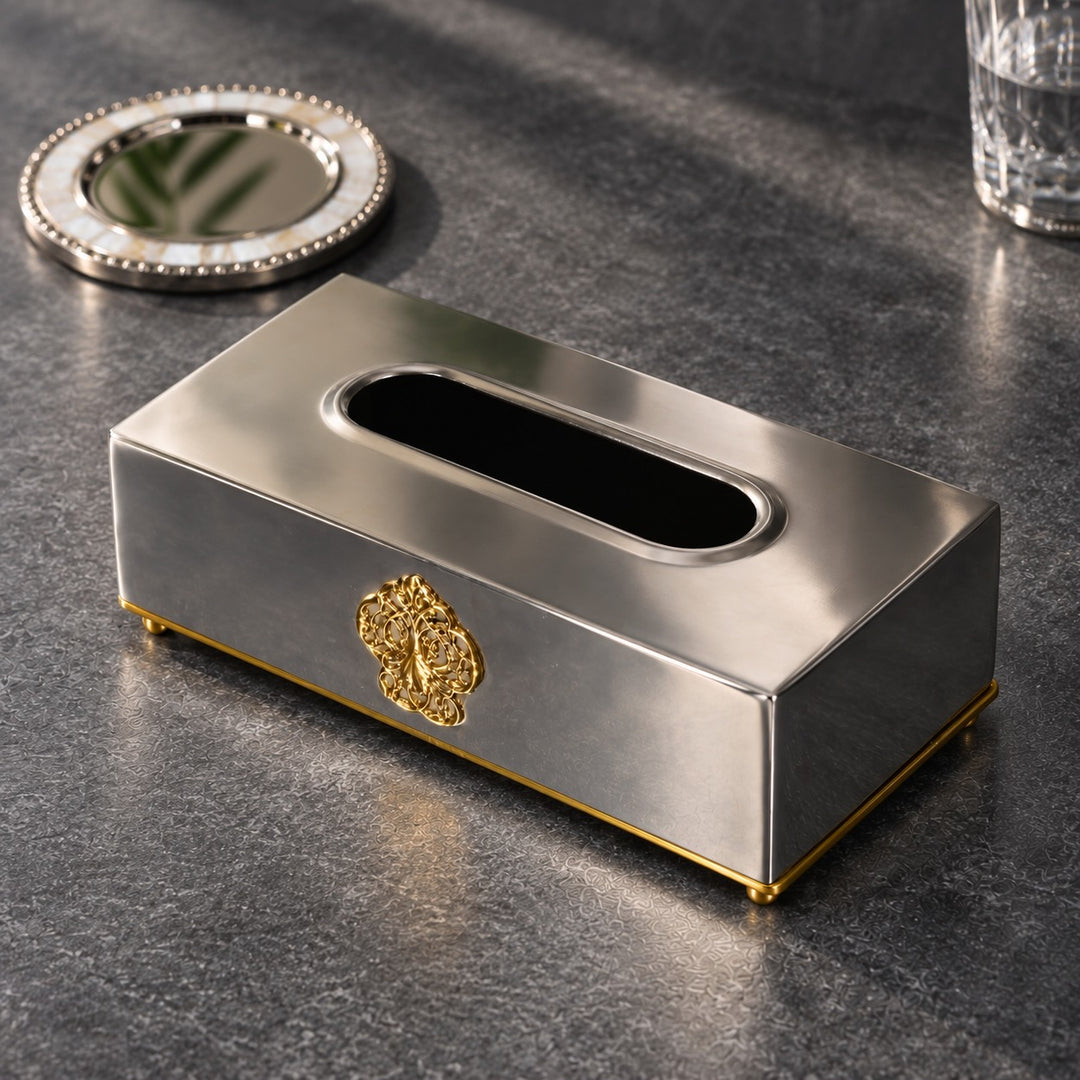 Steel Tissue Box with Medallion