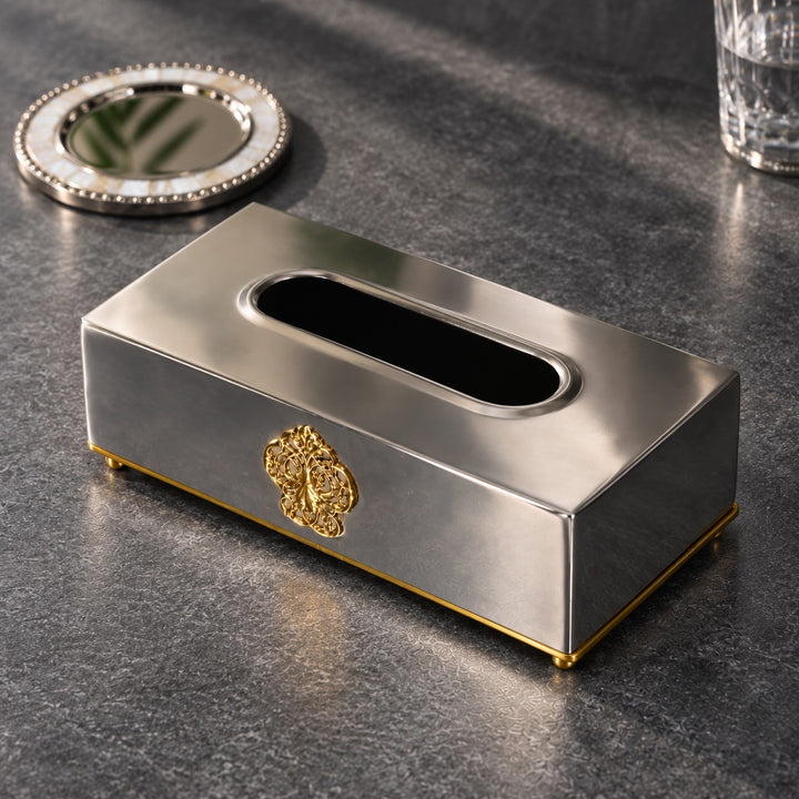 Steel Tissue Box with Medallion