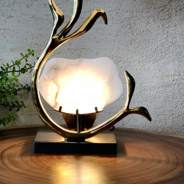 brass table lamp with alabaster stone