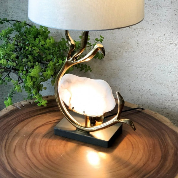 brass table lamp with alabaster stone