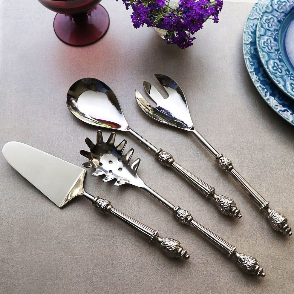 serving cutlery set made of stainless steel and brass