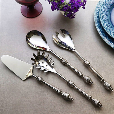 serving cutlery set made of stainless steel and brass