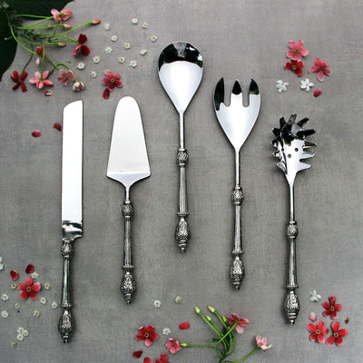 stainless steel serving cutlery with brass handle