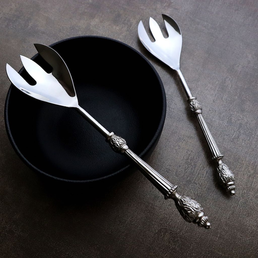 serving forks made of stainless steel and brass