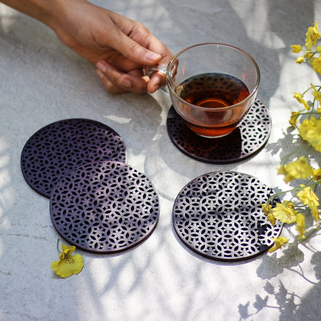 round black coasters with cutwork