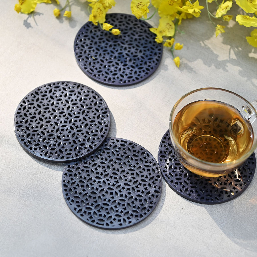 Black Tea Coasters With Unique Jaali Design – Mora Taara