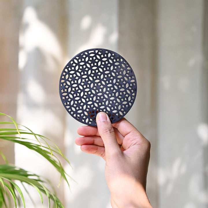 round black coasters with cutwork