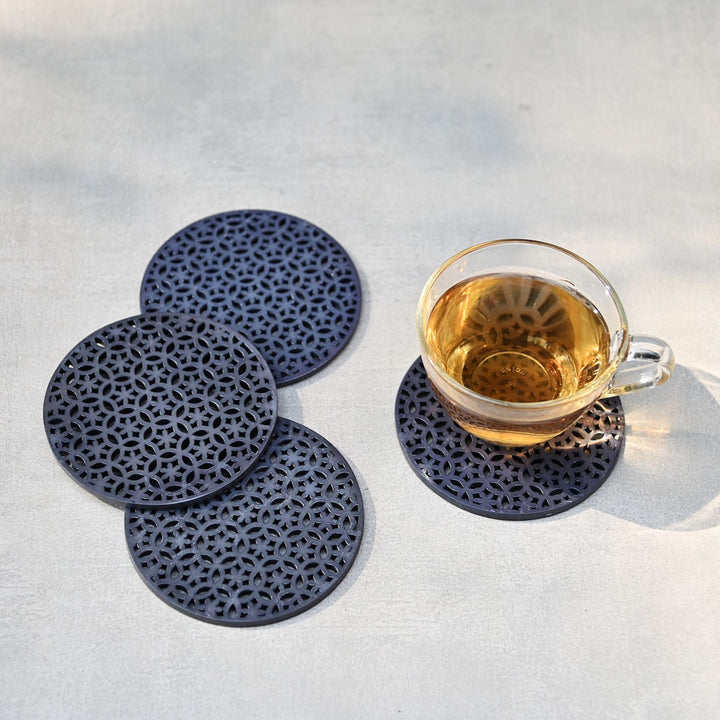 round black coasters with cutwork