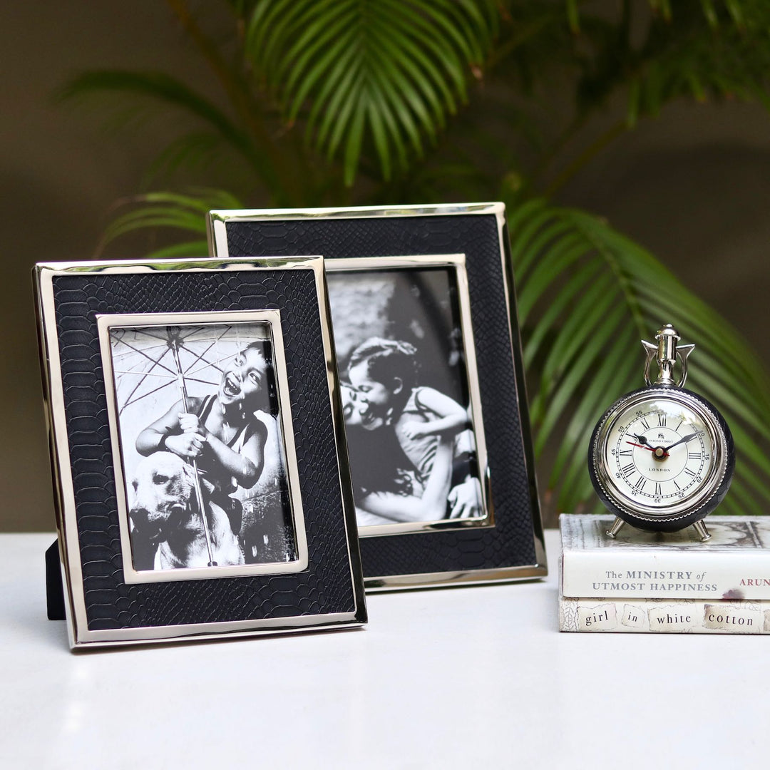 steel and faux leather photo frame