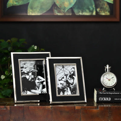 steel and faux leather photo frame