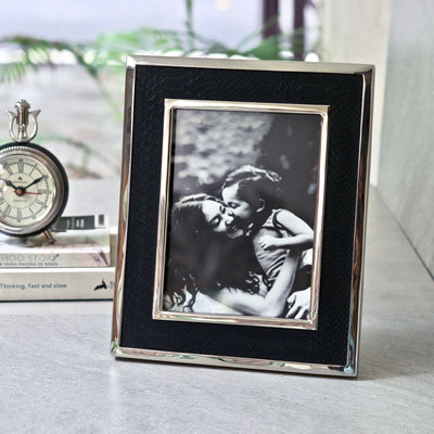steel and faux leather photo frame