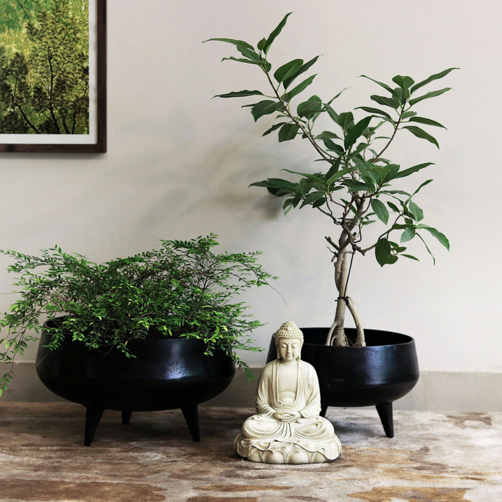 black tub metal planters with legs