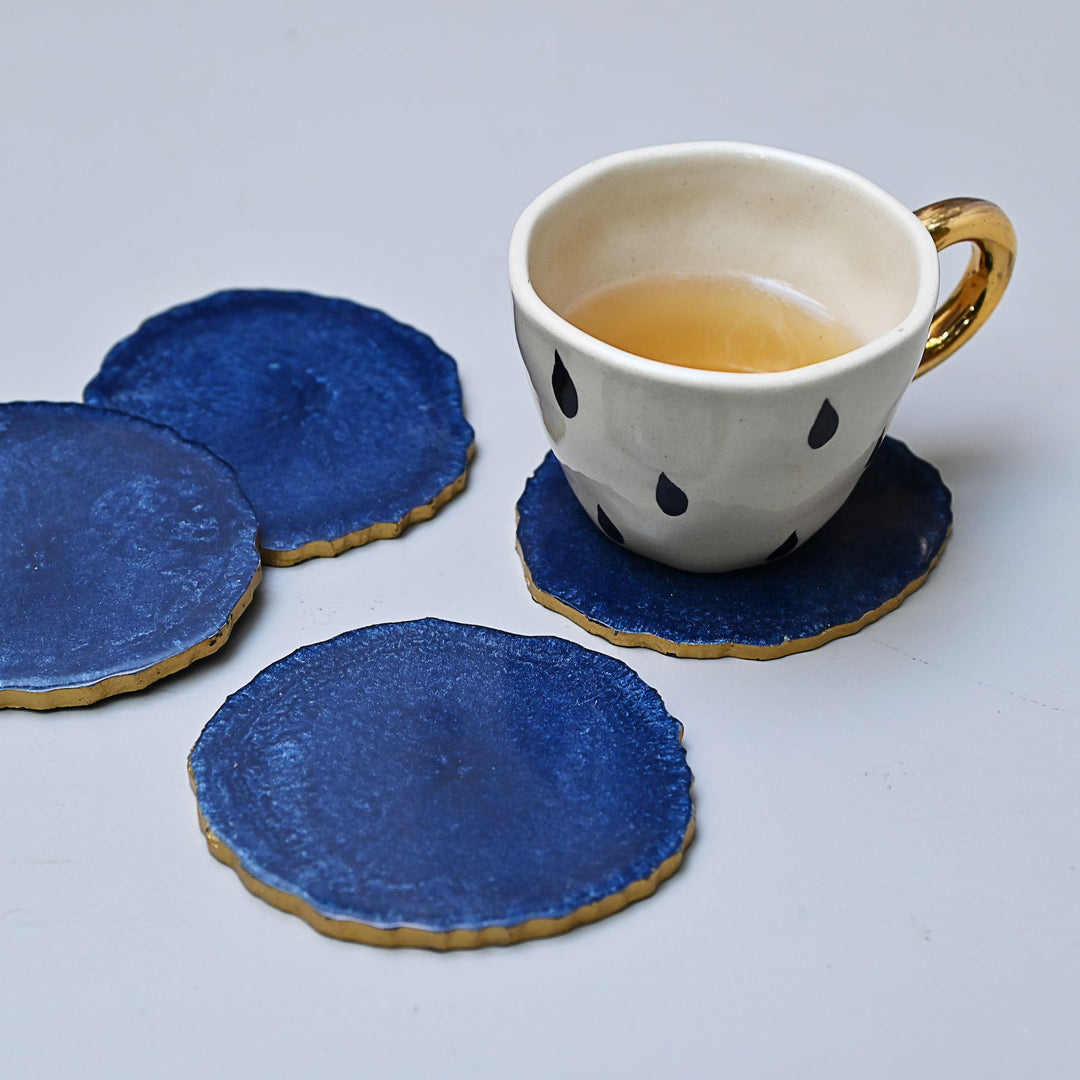 blue resin coaster set