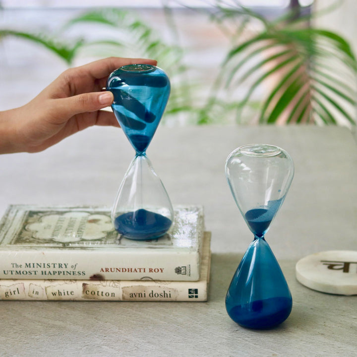 blue sand hourglass