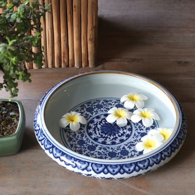 blue and white ceramic decorative bowl