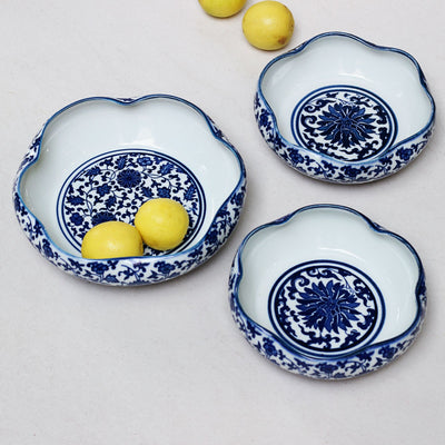 blue and white ceramic bowl