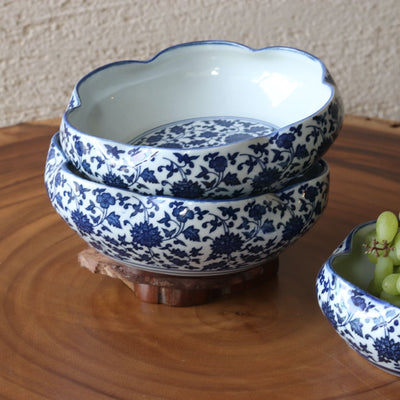 blue and white serving bowl