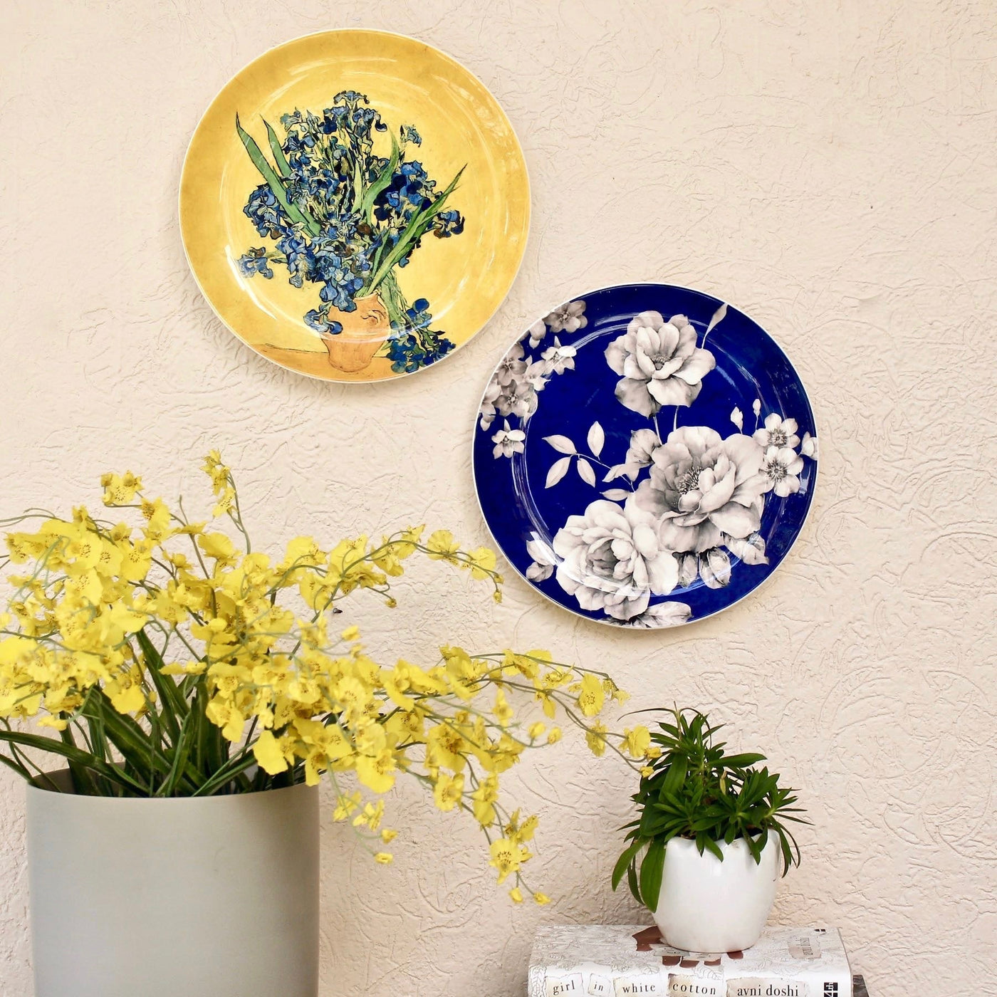 blue and white decorative wall plate
