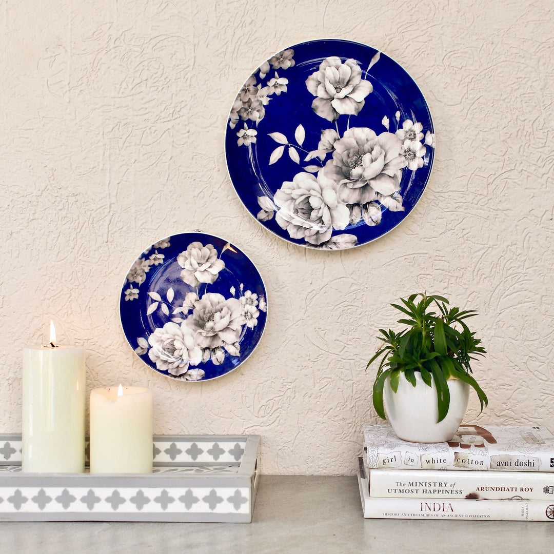 blue and white decorative wall plate