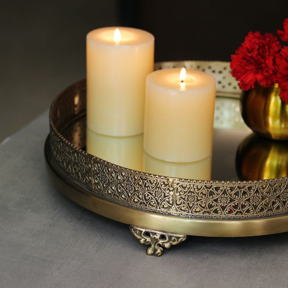 round brass mirror tray