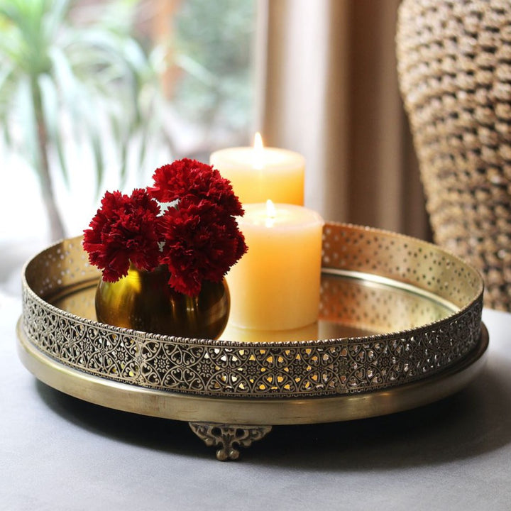 round brass mirror tray