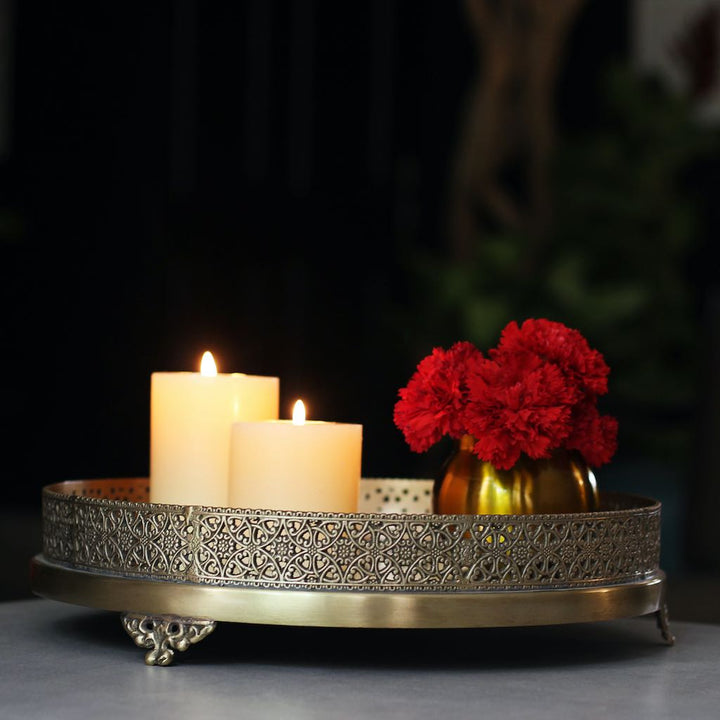 round brass mirror tray