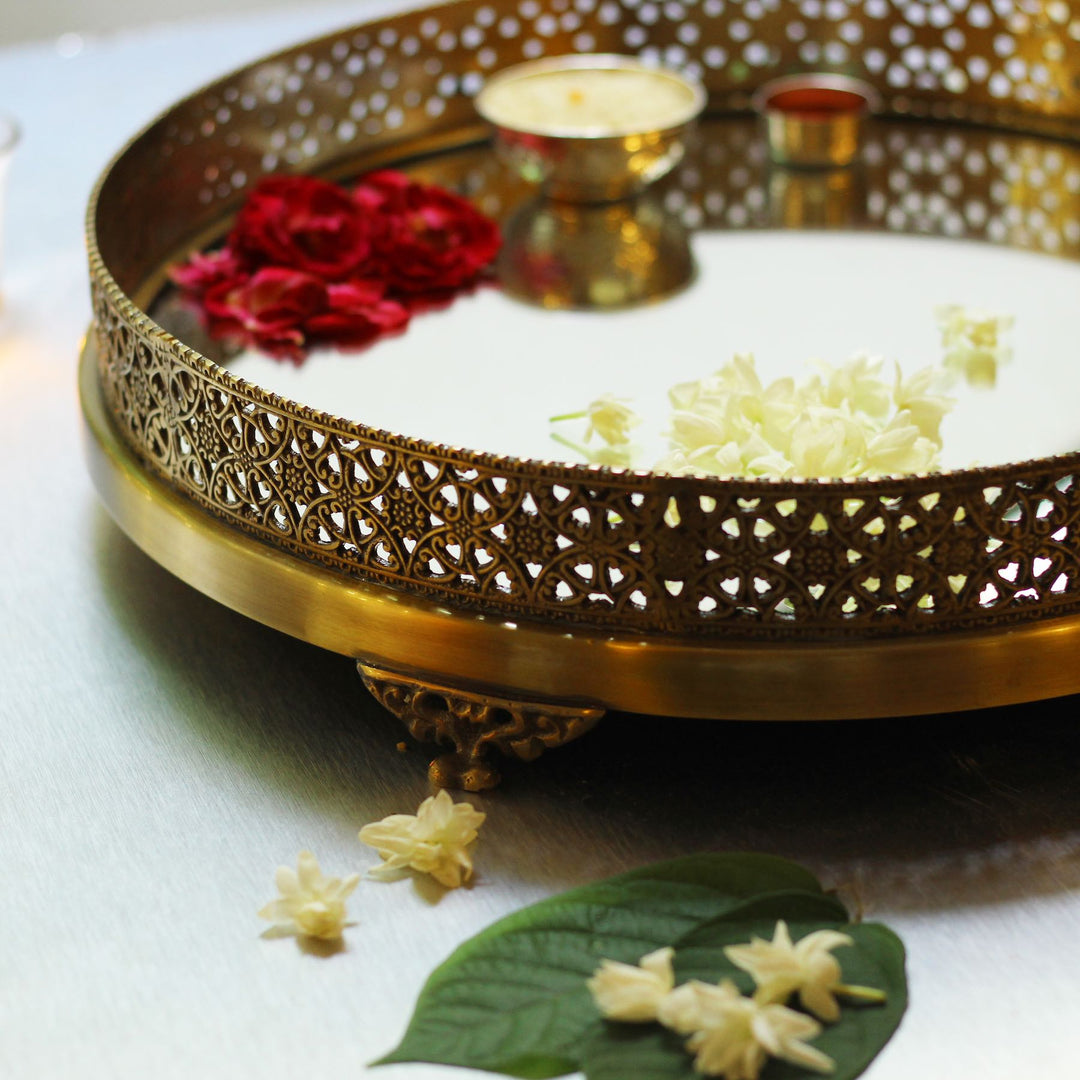round brass mirror tray