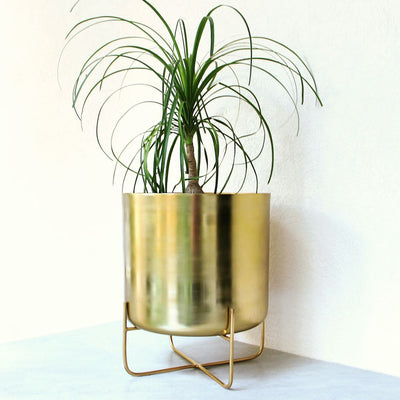 golden brass metal planter with legs