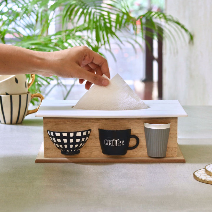 wooden tissue box with holders