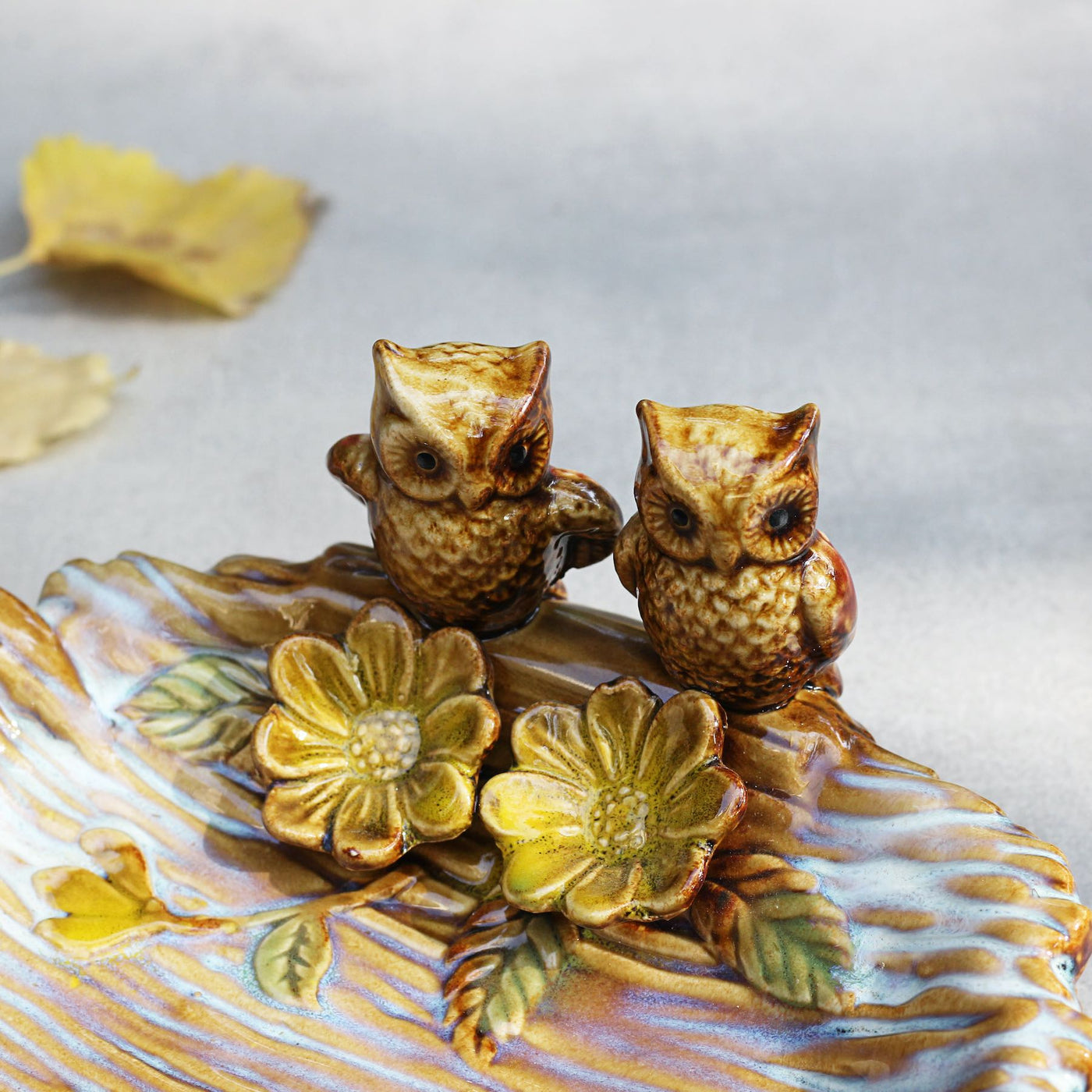 ceramic dish with miniature owls