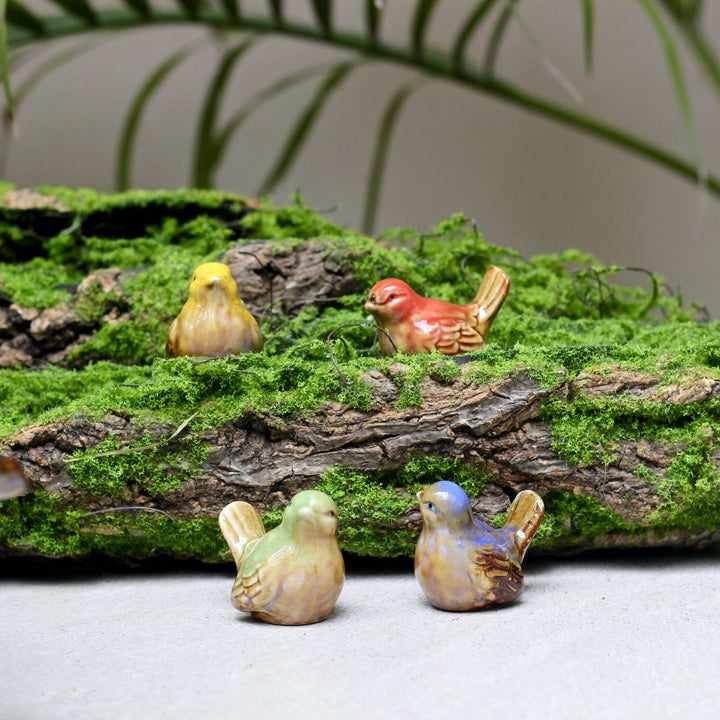 artificial moss branch and ceramic birds