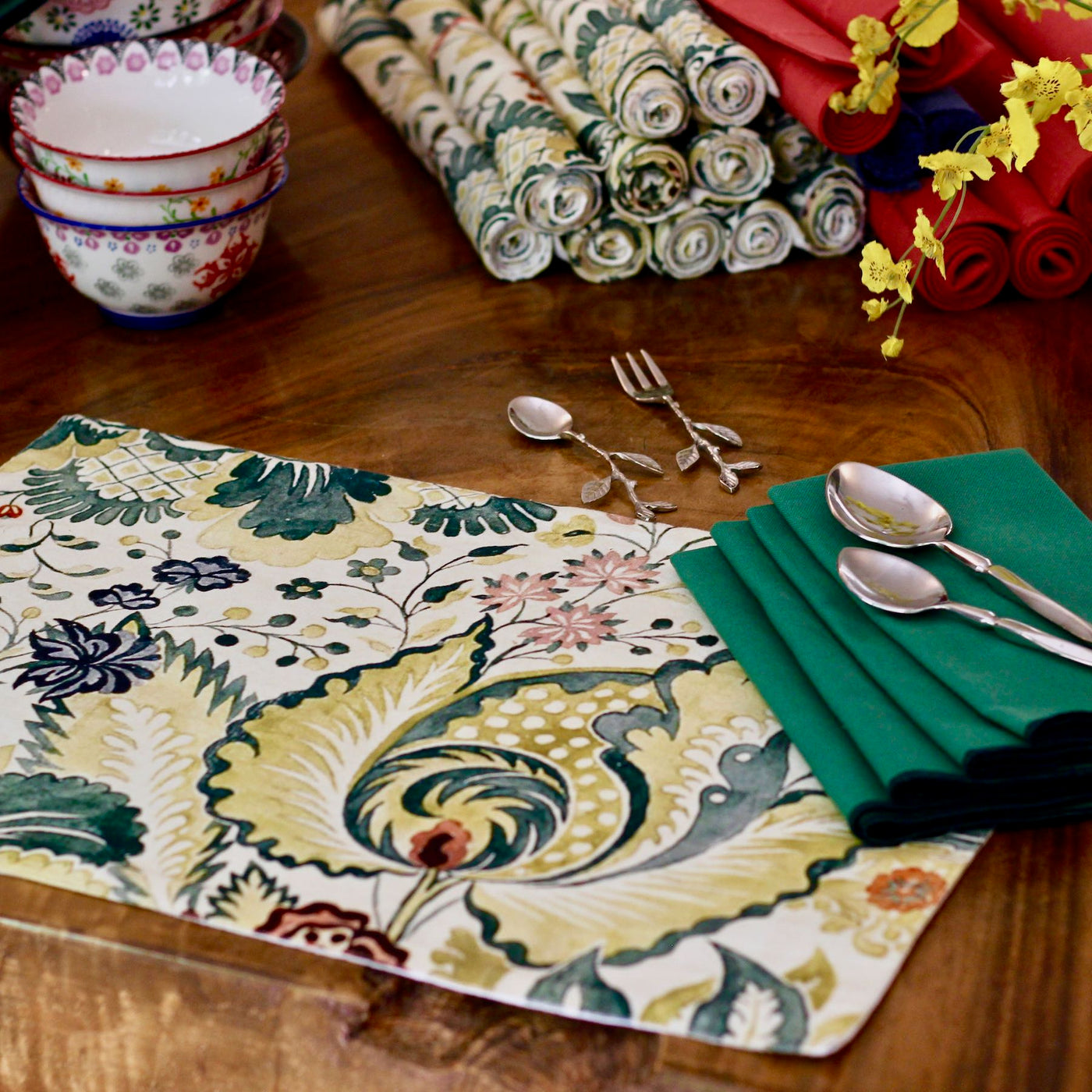 printed cotton table mat and napkin