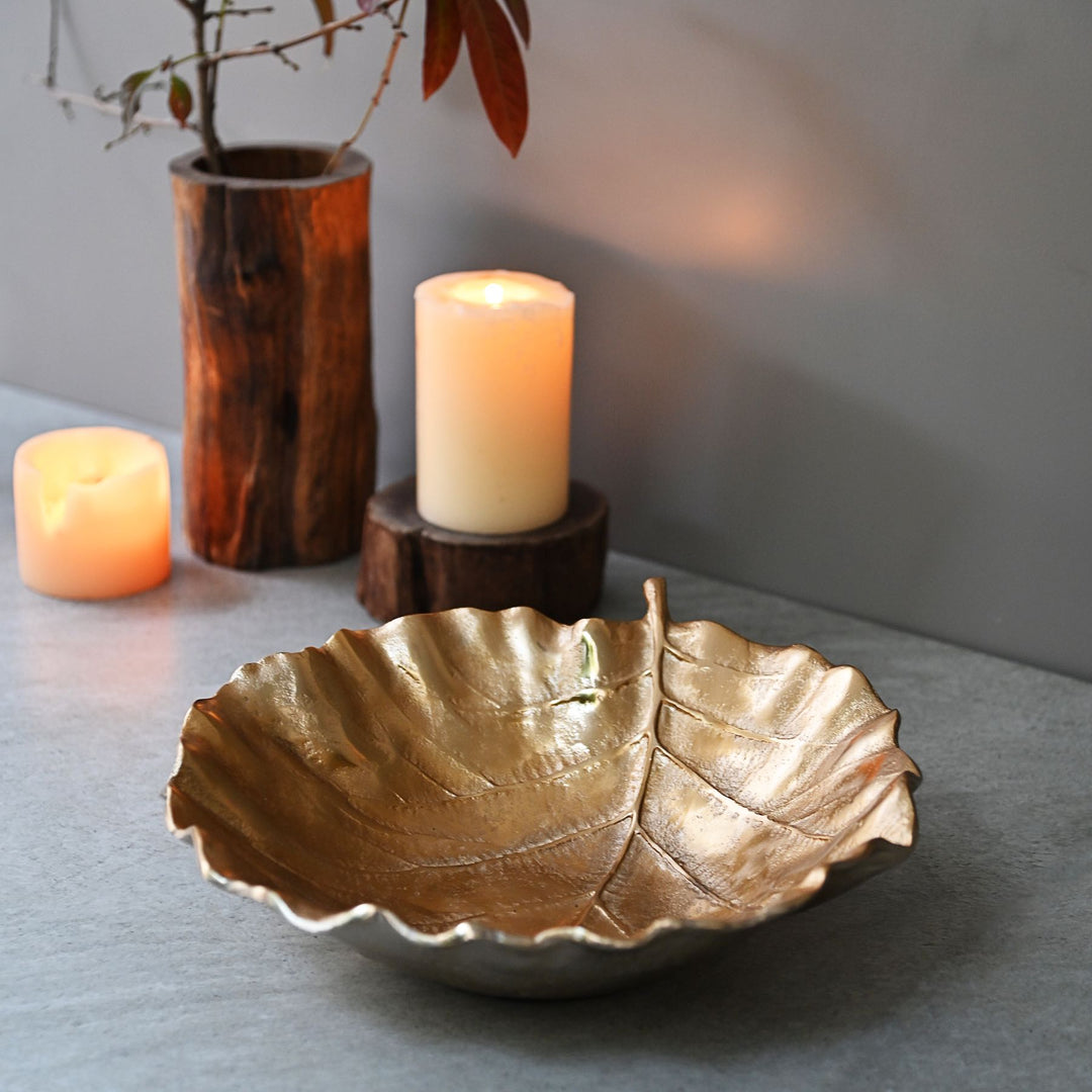 golden leaf metal bowl