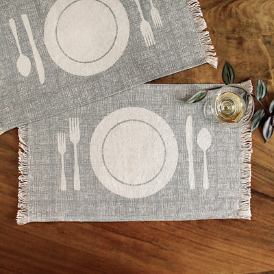 printed grey cotton table mat