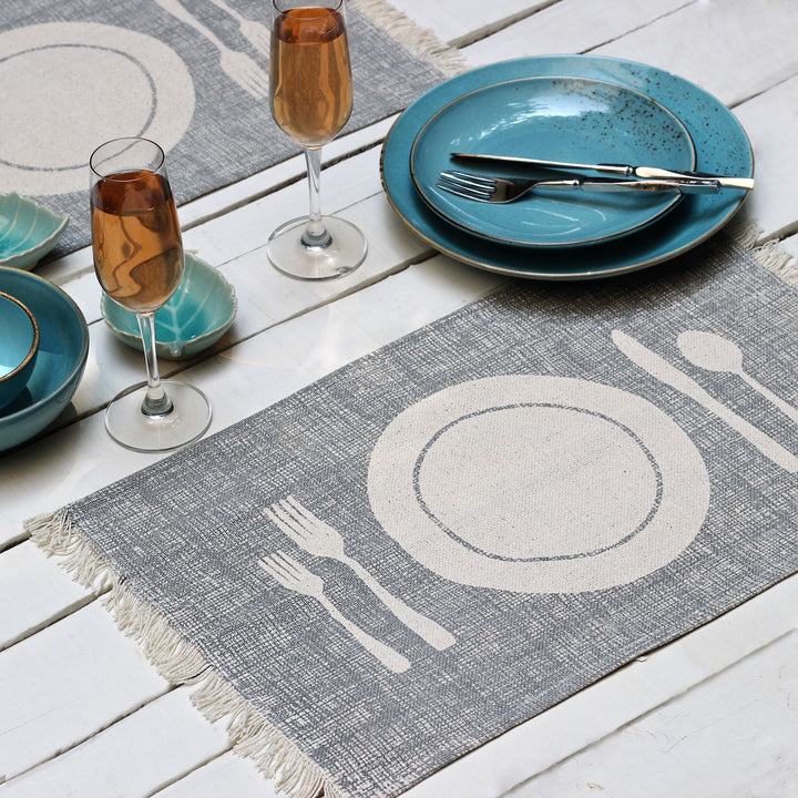 printed grey cotton table mat
