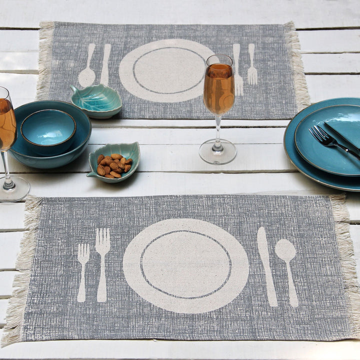 printed grey cotton table mat