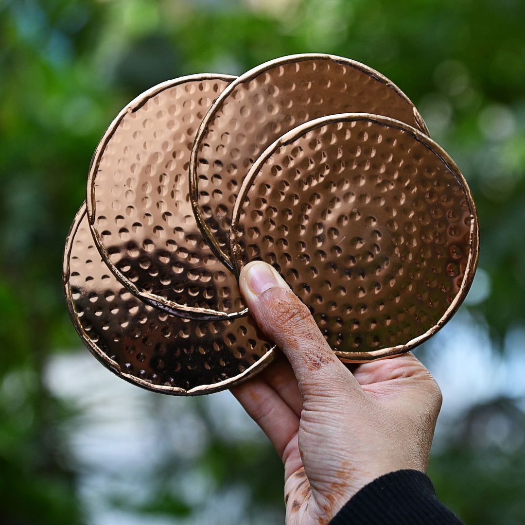 round bronze metal coasters set