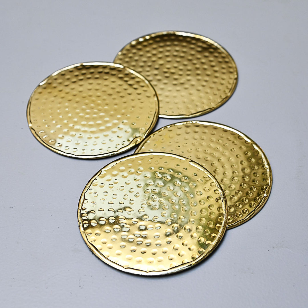 gold round metal coasters set