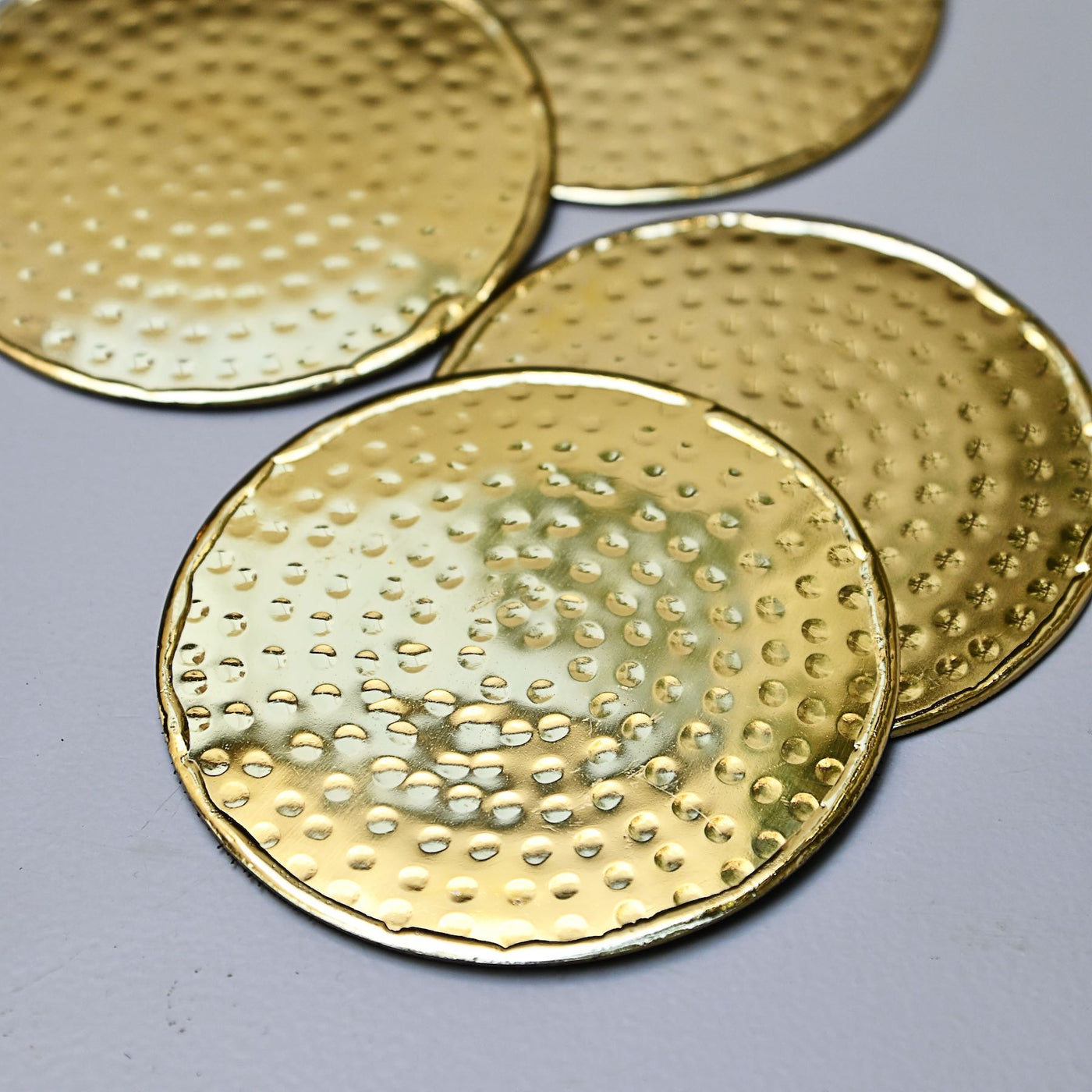 Antique Brass Hammered Drink Coasters with Holder- Set of 4