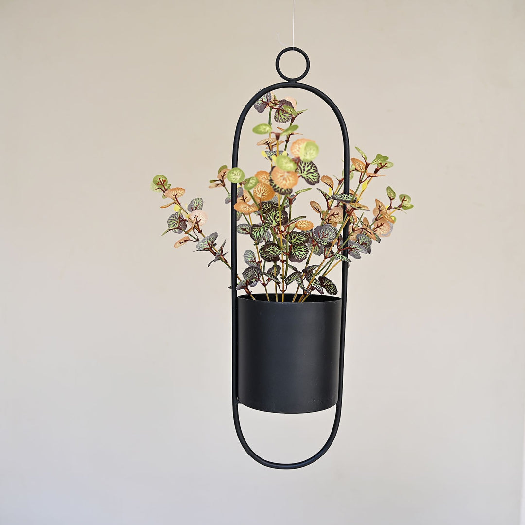 hanging black metal planter