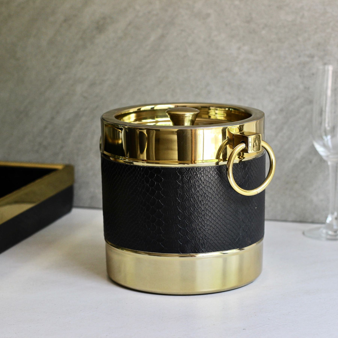 faux leather & gold ice bucket