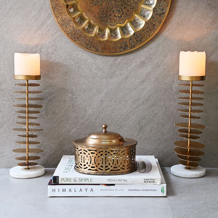 marble and metal candle stands