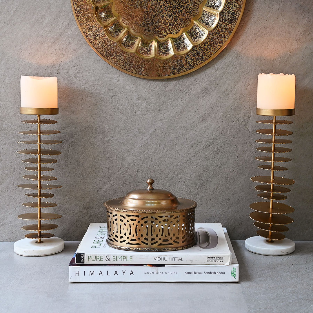 marble and metal candle stands