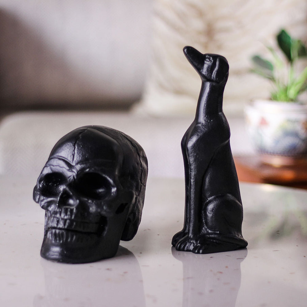 metal black skull sculpture