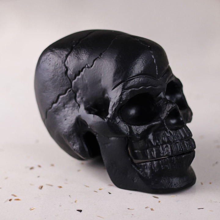 metal black skull sculpture